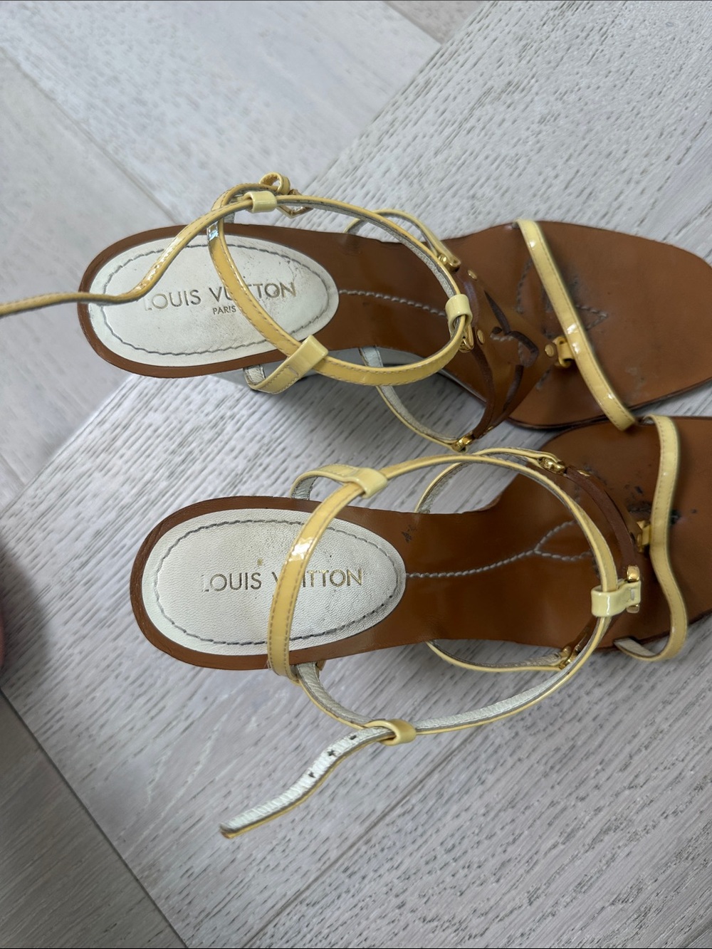 Louis Vuitton Yellow and Brown Strappy Cutout Sandals - Picture 4 of 6